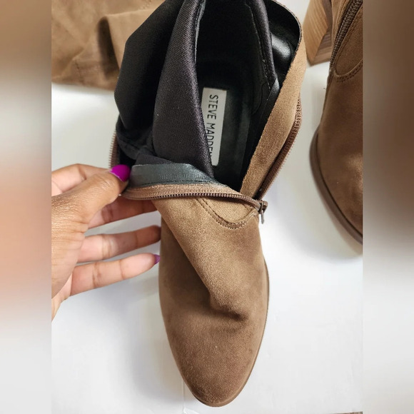 Steve Madden Women Brown Over The Knee Fabric Stretch Side Zipper w/ Tie, sz 7.5 - Picture 10 of 16
